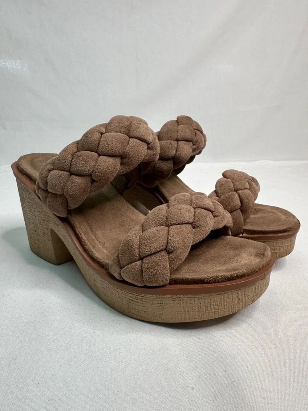 Pierre Dumas Brown Braided Suede Platform Mules